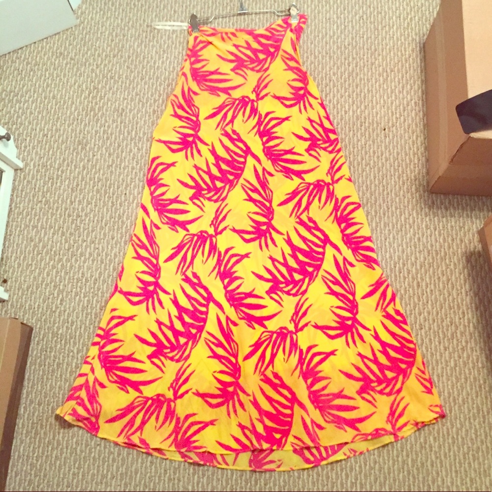 LILLY PULITZER RARE Sz S silk yellow & pink maxi skirt Preowned with side zipper